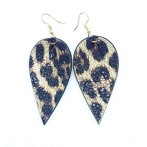1 par de pendientes de leopardo de cuero estampado Pendientes de gota de hojas de pétalo de lágrima