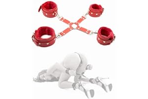 RiaKona Ensemble de Sangles de Yoga, Quatre Poignets Souples à Connexion croisée, Ensemble combiné Mains et Pieds, réglable, Rouge