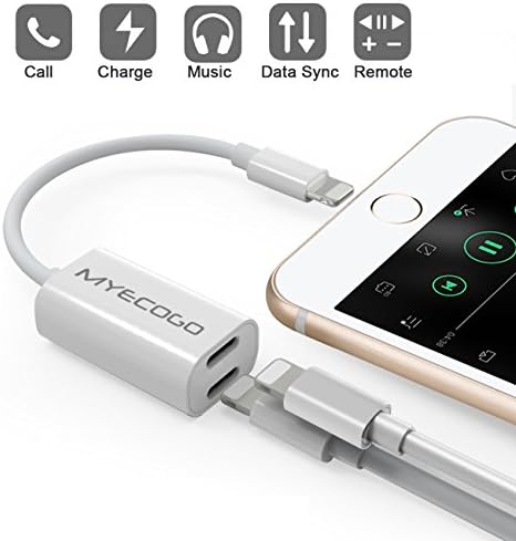 iPhone 7 Splitter &amp; Lightning Splitter-MYECOGO iPhone 8 Adapter Dual Lightning Adapter Headphone Jack Audio and Charge Cable Adapter for iPhone X, iPhone 8/ 8 Plus.iPhone 7 / 7 Plus,2 in 1 Lightning Headphone Adapter (Suport iOS 10.3 and later)