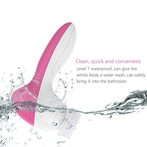 PIXNOR P2017 Waterfeste Gesichtsbürste Reinigungsbürste Massagebürste für Gesicht mit 7 Bürstenköpfen (Classic Rosa) - 2