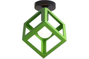 iDEGU Plafonnier Luminaire Moderne Lustre Forme Cage Lampe de Plafon Vintage Abat-jour de Style Géométrique en Métal E27 Éclairage pour Chambre Salon Restaurant, Forme de Cube,16CM, Vert