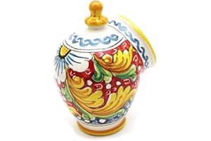 ILAB Saliera in ceramica decorata a mano da ceramisti siciliani di Santo Stefano di Camastra fiore rosso art 15