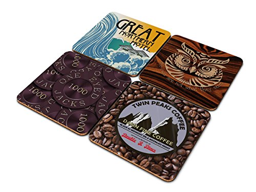 Twin Peaks Untersetzer In Geschenkbox, inspiriert von David Lynch'classic s TV Serie.