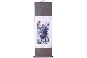 lachineuse - Kakemono Dieu de la Guerre - Tapisserie Murale Guang Gong - Décoration Japonaise à Suspendre - 100 x 30 cm - Tableau Japonais Traditionnel Estampe - Coloris Gris - Idée Cadeau Japon Asie