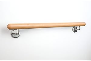 GARDEROBIA Holz-Handlauf Set mit halbrunden Abschlüssen und Haltern 50-290cm am Stück (Buche, 100cm)