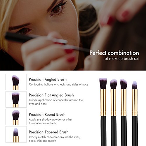 8pcs Make-up Pinselset & Gesichtsschwamm, Omorc Professioneller Kosmetik Set Satz Synthetisches Haar Pinselset Anzüge Gesichtspinsel Augenbrauen Schatten Cosmetic Foundation Concealer Bürsten für Berufsverfassungs oder Ausgangsgebrauch-Golden - 5