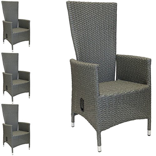 Preisvergleich Produktbild 4 Stück Wohaga® Gartensessel, Positionssessel mit robuster Polyrattanbespannung Grau-meliert, stufenlos verstellbare Rückenlehne