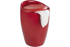 ‎WENKO WENKO Badhocker Candy Rot, schöne Sitzgelegenheit, Hocker mit Stauraum für das Badezimmer und Wohnzimmer, integrierter Wäschesammler, ABS-Kunststoff, BPA-frei, Fassungsvermögen 20 L, Ø 36 x 50,5 cm