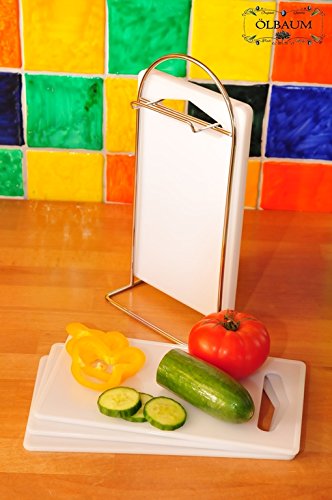 6 x Schneidebrett MIT STÄNDER, Edelstahl / Kunststoff 7-tlg. Set, massive, hochwertige Schneidebrettchen weiß, mit abgerundeten Kanten, Maße viereckig je ca. 25 cm x 15 cm als Bruschetta-Servierbrett, Brotzeitbrett mit Griff, Frühstücksbrett, NEU Bayerisches Brotzeitbrettl, Bruschetta-Pita-Döner-Naan-Roti-Ciabatta-Langos-Chubz-Servierbretter,Massive Schneidebretter, Anrichtebretter, Frühstücksbretter, Brotzeitbretter, Steakteller schinkenbrett rustikal, Schinkenteller von BTV - 2