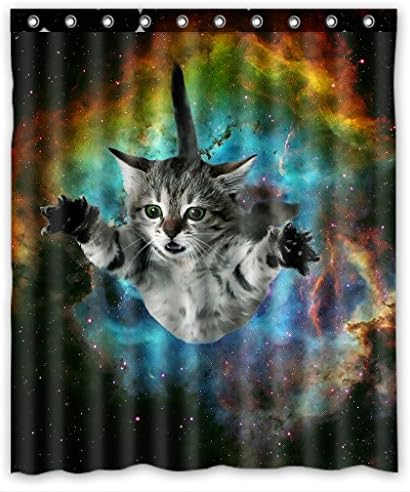 Custom Galaxy Space Cat Bathroom Shower Curtain, Shower Rings Included 100% Polyester Waterproof Shower Curtain 60x72 Inches