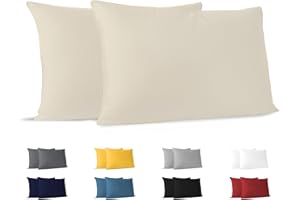 Dreamzie Funda Almohada 40x70 (Juego de 2) - Beige - para Las Almohadas 40 x 70 cm - 100% Algodon Jersey - Funda de Almohada Algodon - Funda Cojin para Cama - Protector de Almohada