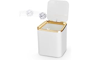 yuejuhe Tisch Mülleimer Klein, Tischmülleimer Mini 2L, Tischabfalleimer mit Deckel für Schreibtisch, Esstische, Waschtisch, Schminktisch, Theke (Weiß)