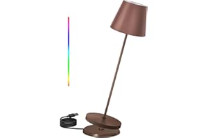 FUYO Lampada da Tavolo Senza Fili Ricaricabile Touch Lampada da tavolo led in Metallo con base di ricarica a contatto, 8 Cambi di Colore, Protezione IP54, Adatta per Interni Esterni (C/Marrone)