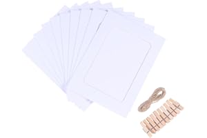 DOITOOL 10-Teiliger Bilderrahmen Papier DIY-Fotorahmen-Aufhängeset Pappe mit Schnur Clips für Heimdekoration (Weiß 18 3 X 13 4 Cm)