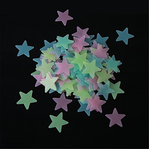 Hengsong Leuchtsterne, Sterne Aufkleber Wandaufkleber, Glühen Im Dunkeln, aus Kunststoff, als Dekoration für Kinderzimmer und Schlafzimmer, 100 Stück (3*3cm, Bunt) - 2