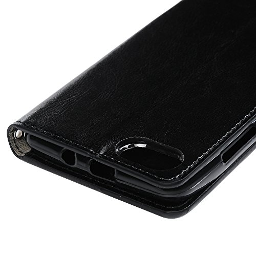 Wiko Lenny 3 Flip Hülle Wiko Lenny 3 Hardcase YOKIRIN Premium Crazy Horse PU Leder Schutzhülle Wallet Case Brieftasche Flipcase Klapptasche Schale Portemonnaie Lederholster Backcover mit Karteneinschub Standfunktion und Magnetverschluß Schwarz - 4