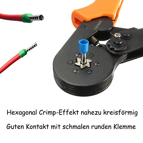 800 Aderendhülsen Hexagonal Crimpzange Kit, GOCHANGE 0.25-6.0mm Crimper Zange Crimpwerkzeuge Set, Crimp Tool mit 800 Ratsche Kabelschuhe für Crimpen von isolierten und nicht isolierten Aderendhülsen - 2