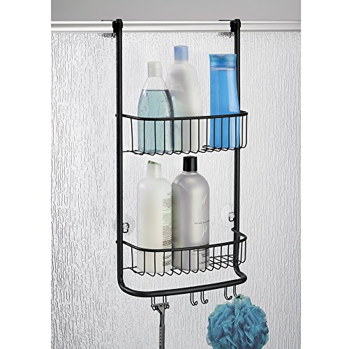 mDesign Duschablage zum Hängen über die Duschtür - praktisches Duschregal - ohne Bohren zu montieren - Duschkörbe zum Hängen aus Edelstahl in mattschwarz- für sämtliches Duschzubehör