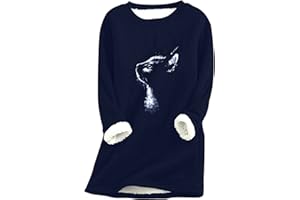 EFOFEI Femme Chandail Doublé en Peluche d'hiver Chemise à Manches Longues Chaude Chandail Imprimé Amusant De Noël