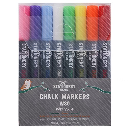 Stationery Island Kreidestift W30 3mm Feine Rundspitze – Feucht Abwischbare Kreidemarker 8er Set Bunt - 9