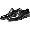 FRASOICUS Men’s Dress Shoes with Genuine Leather in Classic Brogue Elastic Band Oxford Formal Shoes for Men