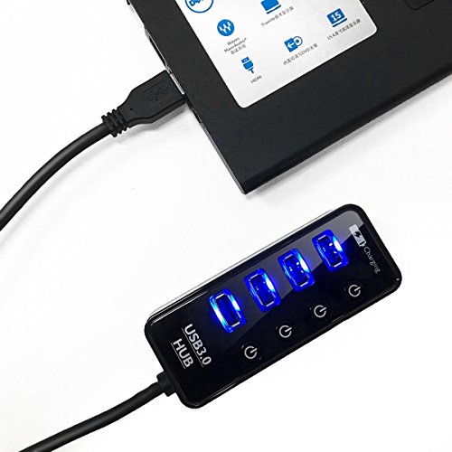V.one High Speed Aktiver USB 3.0 Datenhub 4 Ports Hub Adapter Verteiler Datenübertragung Power mit mit 1 Ladeport(Max 2.4A) und 4 Schaltern 5Gbps Data Transfer Ports Splitter DC Power Adapter für Win7/8/10 PC Mac Macbook Laptop Notebook Windows MAC iPhone, iPad, Samsung, Motorola, HTC und andere USB 3.0 kompatiblen Geräten (inkl. 5V/2A Schnelles Laden Netzteil) - 4
