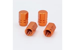 Skynotek – Pack 4 Tapas de válvula Schrader para automóvil, Moto, Bicicleta y Patinete eléctrico | Tapones Antipolvo de aleación de Aluminio para neúmaticos | Protección y Seguridad | Color Naranja