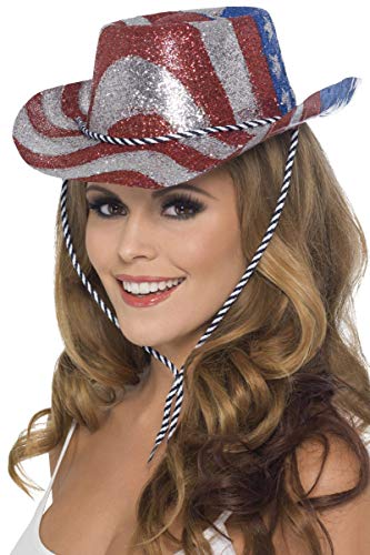 Imagen 3 de Smiffys Sombrero de vaquero con brillantina, con bandera EE.UU, rojo, plateado y azul, c