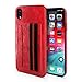 Produktbild Schutzhülle für iPhone XR, Handschlaufe und Kreditkartenfach, luxuriös, geprägtes Leder, stoßfest, für iPhone XR, rot