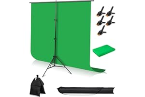 NEFLSI Greenscreen Hintergrund mit Ständer,1.5 x 2 m Greenscreen mit 2 x 2M Verstellbarer Fotografie Hintergrund Ständer,5 Klemmen und Sandsack für Streaming-Gaming-Fotoshooting Produkt Video Fotografie