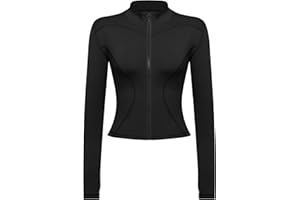 Gyabnw Long Sleeve Gym Tops Women Zip Up Sports Running T-Shirts Slim Fit with Full Zip Side Pocket and Thumb Hole