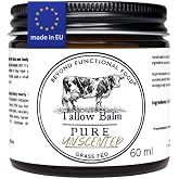 Pure Unscented Tallow Hypoallergenic Balm 2 fl oz, Natural Moisturizing Balm with Grass-Fed Beef Sebum for Sensitive and Alle