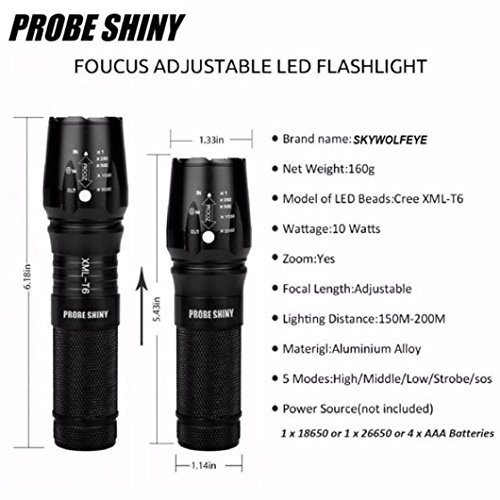 KanLin 5000 Lumen 5-Modus X800 Zoomable XML T6 LED Taktische Polizei Taschenlampe + 18650 Akku + Ladegerät + Gehäuse - 4
