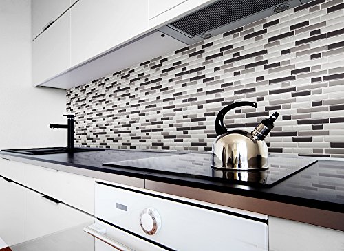 4er Set 28,6 x 25,3 cm Grandora Mosaik 3D Fliesenaufkleber W5203 selbstklebend Küche Bad Wandaufkleber Fliesendekor Folie verschiedene Grautöne - 4