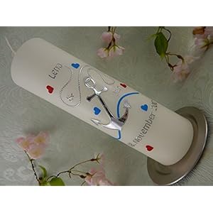 Hochzeitskerze Verlobungskerze Trauung Kerze Anker silber 250/70 mm inkl. Beschriftung