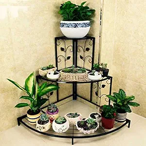 Weston Crafts Metal Round Plant Corner Shelf, 3 Tier Plant Stand Flower Pot Planters Display Rack Holder Succulents Orchids Garden Shelves Indoor Outdoor