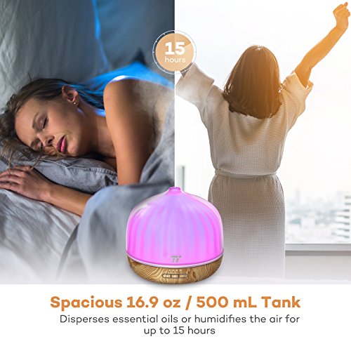 confronta il prezzo 500ML Diffusore Oli Essenziali TaoTronics, Diffusore di Aromi Ultrasuoni con Telecomando fino a 6 m, Stupendo Umidificatore, Funzione Sveglia, 14 Opzioni Colorate LED per Ufficio Casa Regalo miglior prezzo