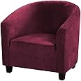Mingfuxin Velvet Tub Chair Slipcover, High Stretch Club Chair Covers Washable Armchair Sofa Couch Covers Slipcovers Furniture Protectors for Dining Living Room Office(Wine Red, Velvet)