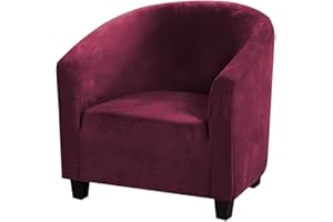 EURHOWING Velvet Tub Chair Slipcover, High Stretch Club Chair Covers Washable Armchair Sofa Couch Covers Slipcovers Furniture Protectors for Dining Living Room Office(Wine Red, Velvet)