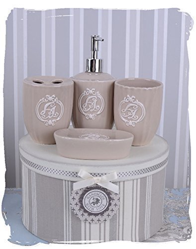 BADEZIMMER SET BAD GARNITUR VINTAGE PORZELLAN SEIFENSPENDER BECHER PALAZZO exklusiv