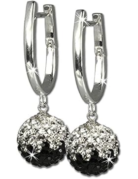 SilberDream Glitzer Ohrhänger Creole Silber Swarovski Kristalle weiß/schwarz GSO000
