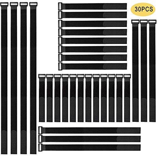 NEPAK 30 PCS Ataduras de Cable Cable Correas Set,Reutilizables Cable Ties Gancho Bucle Correas (20 * 2.5cm, 30 * 2.5cm, 45 * 2.5cm,60 * 2.5cm) Negro