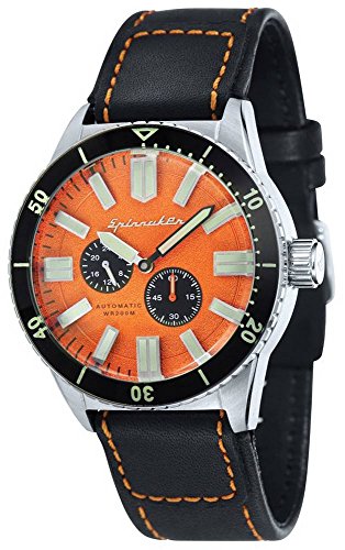 Spinnaker Hass Diver Men's Automatic Watch with Orange Dial Display on Water Proof Genuine Leather Strap SP-5032-02