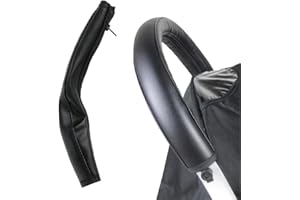 OUDQFCJ 1 Pcs Housse de Protection, Couverture Protection pour Poussette/Landau, Poussette Accoudoir Poignée Amovible Zipper en Simili Cuir,Convient à Plupart Poussettes Noir