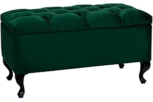 LORDLY Banco Almacenaje, Banqueta Tapizado MODIANO BL 81x42cm Verde Terciopelo, Puff Almancenaje, Reposapies, Taburete Acolchado de Almacenamiento con Tapa, Otomana para Entrada Salón Dormitorio max 300kg