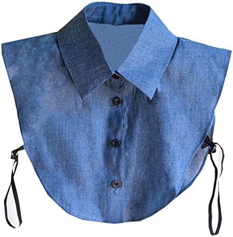 Kissing U Detachable Fake Half Shirt Blouse Denim Cotton Fake Collar With Adjustable Elastic Bands For Women Girls (Denim Blue)