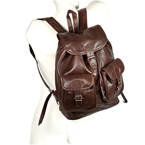 Großer Lederrucksack Größe L / Laptop Rucksack bis 15,6 Zoll, für Damen und Herren, aus geöltem Leder, Kastanien-Braun, Hamosons 560 - 3