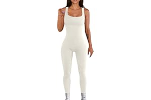 Geagodelia Women's Bodycon Sexy Ribbed Jumpsuit One-Piece Ladies Short Sleeve Sleeveless Overall Romper Yoga Workout Outfit Clubwear