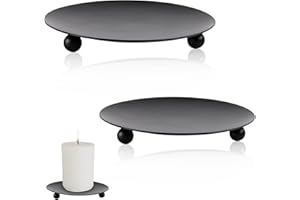WEYSOO 2Pcs Candle Holder, Candle Plates, Sturdy Candle Tray, Candle Holders for Pillar Candles, Pillar Candle Holder, Black Candle Holders for Christmas Halloween Wedding Party Pray Spa - 11cm