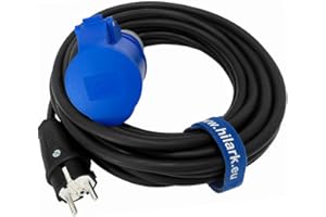 Hilark cable tech Cordon d'alimentation 3x2,5mm Adaptateur Camping-Car Camping CEE (1m) Noir, Bleu 16A 230-500V AC Mâle à Femelle Type E Compatible avec Appareils électroménagers et équipements CEE